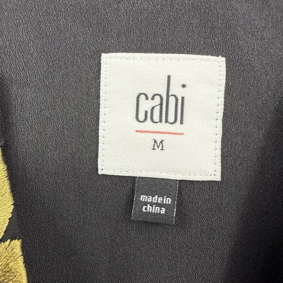 Cabi Shift Dress M Black Gold Embroidered Floral Swiss Dot Chiffon Holiday Party - Picture 5 of 9